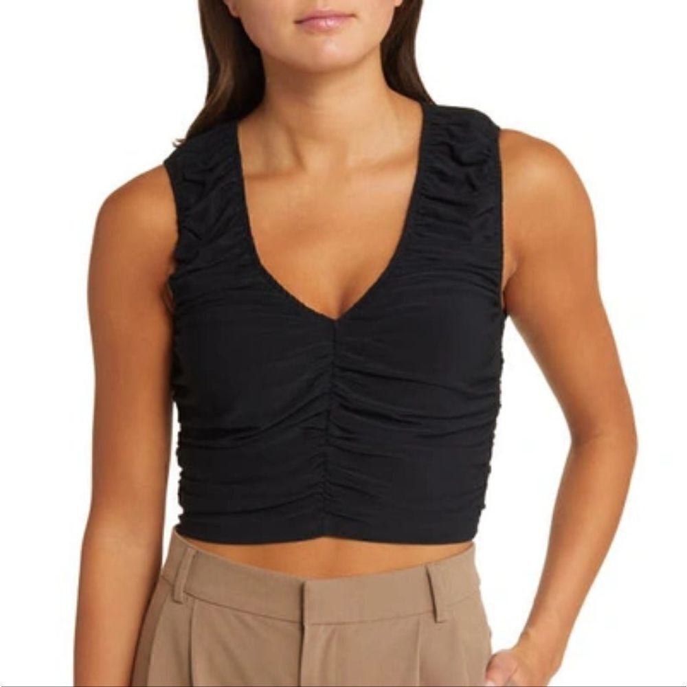 Open Edit Ruched Sleeveless V-neck Top NWOT